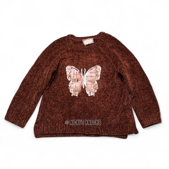 4/$20 - Btween Girls Brown Chenille Comfy Sequin Butterfly Sweater Size 8 - Picture 2 of 7